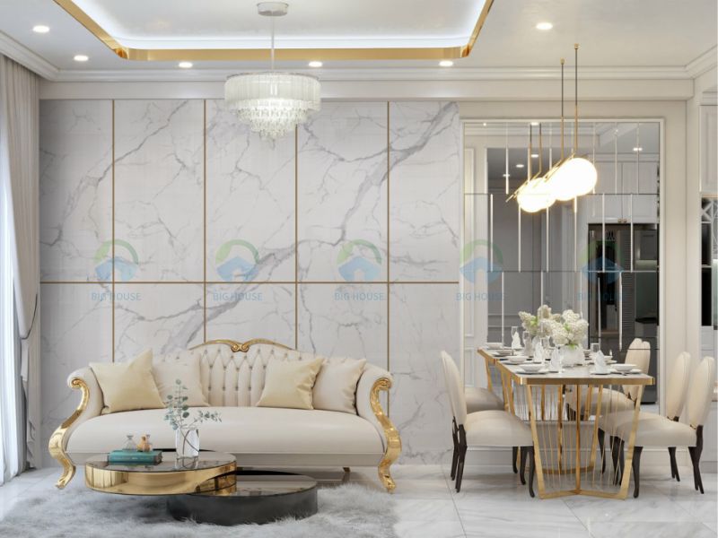 chọn kích thước gạch ốp tường phòng khách