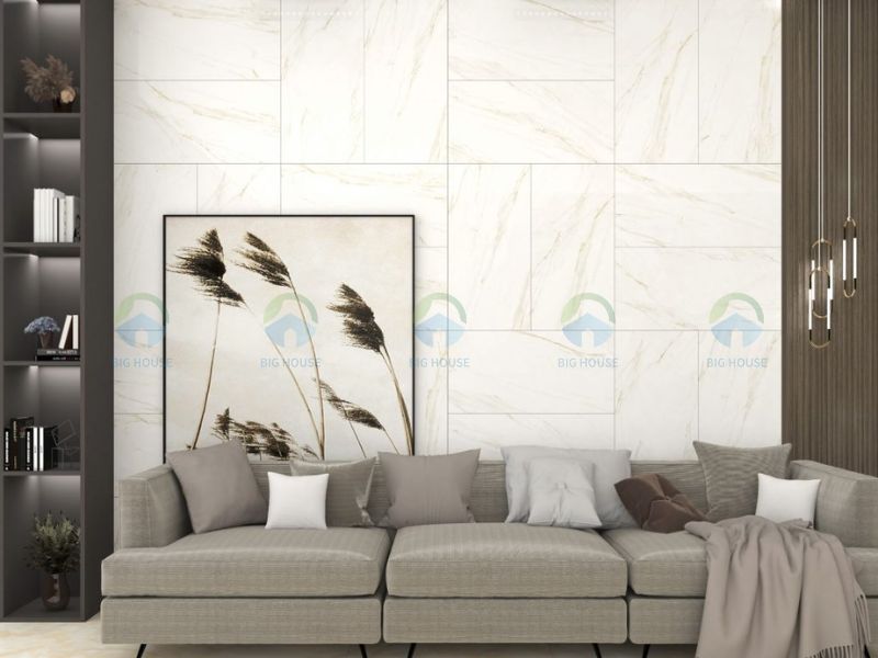 chọn màu gạch ốp tường phòng khách tone sáng