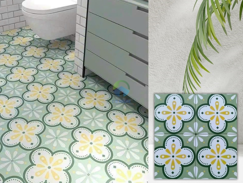 gạch bông lát nền nhà vệ sinh 20x20 hoa mai xanh