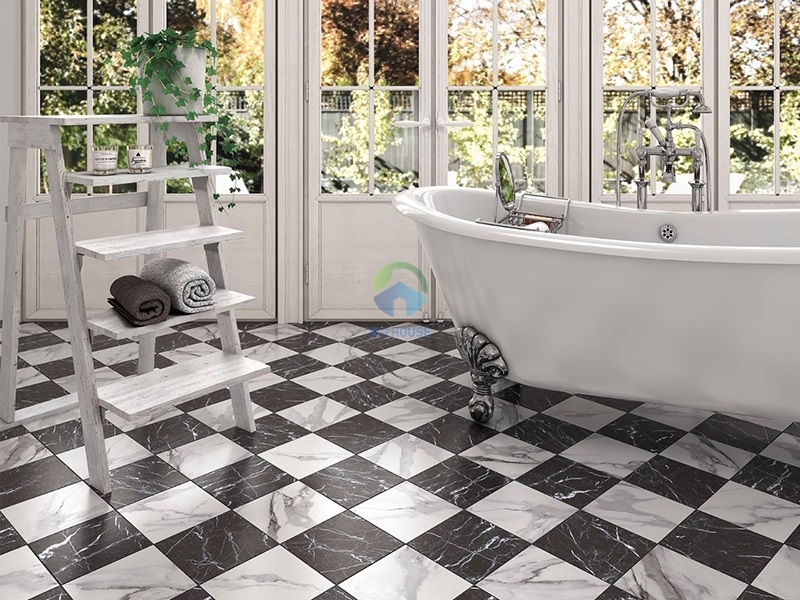 gạch bông lát nền nhà vệ sinh 20x20 trơn trắng đen