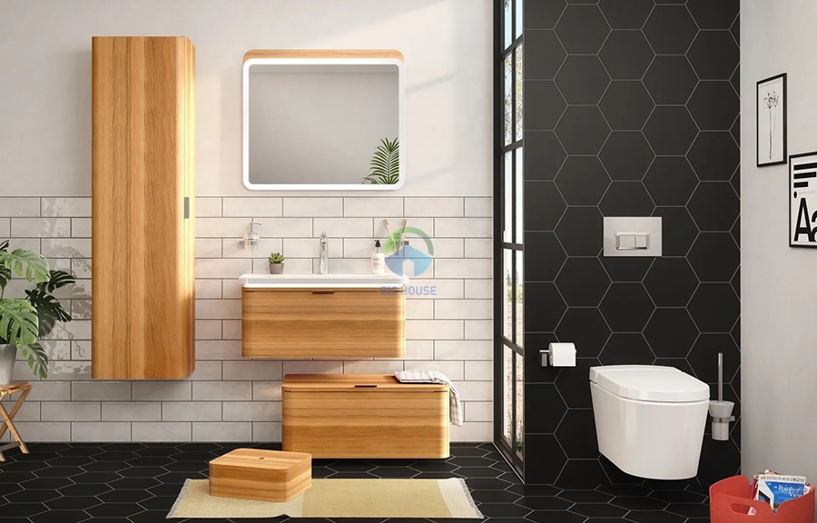 gạch ốp nhà vệ sinh màu đen lục giác