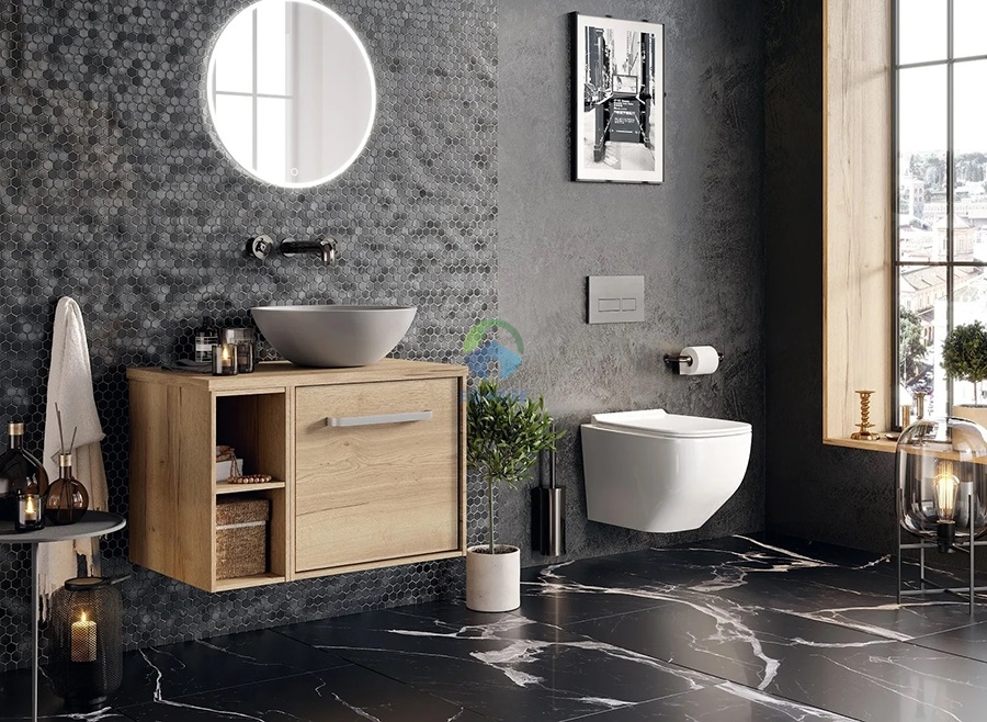 gạch ốp nhà vệ sinh màu đen mosaic