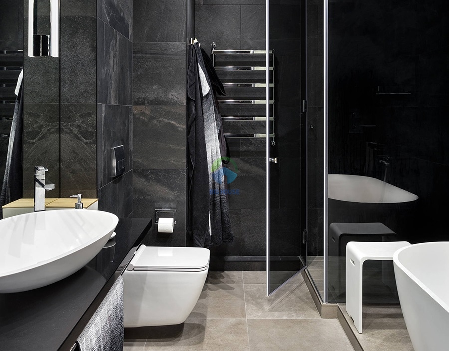 gạch ốp nhà vệ sinh màu đen giả đá Stone